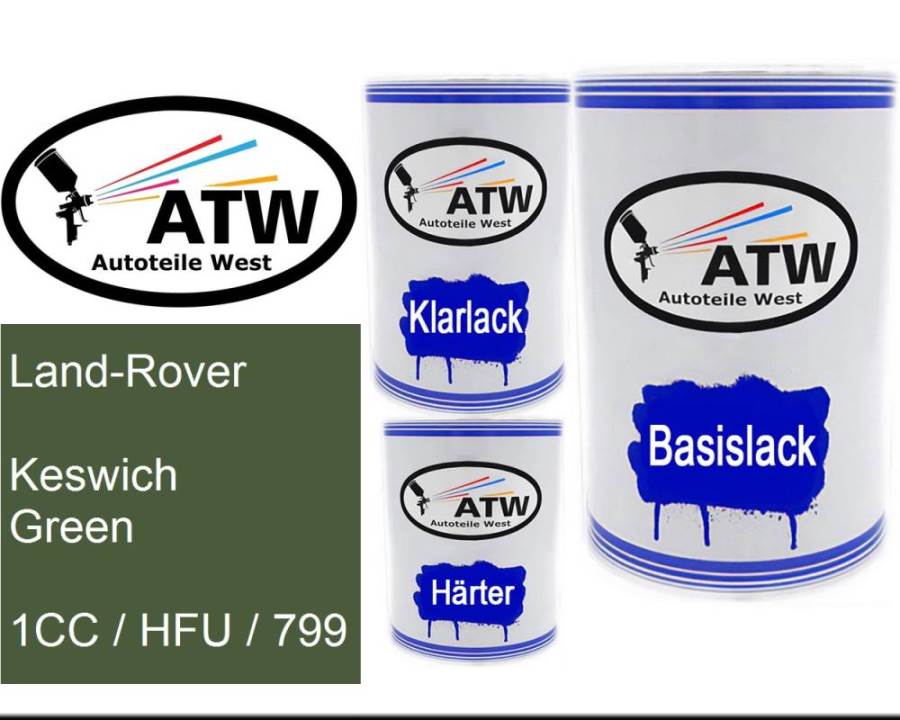 Land-Rover, Keswich Green, 1CC / HFU / 799: 500ml Lackdose + 500ml Klarlack + 250ml Härter - Set, von ATW Autoteile West.